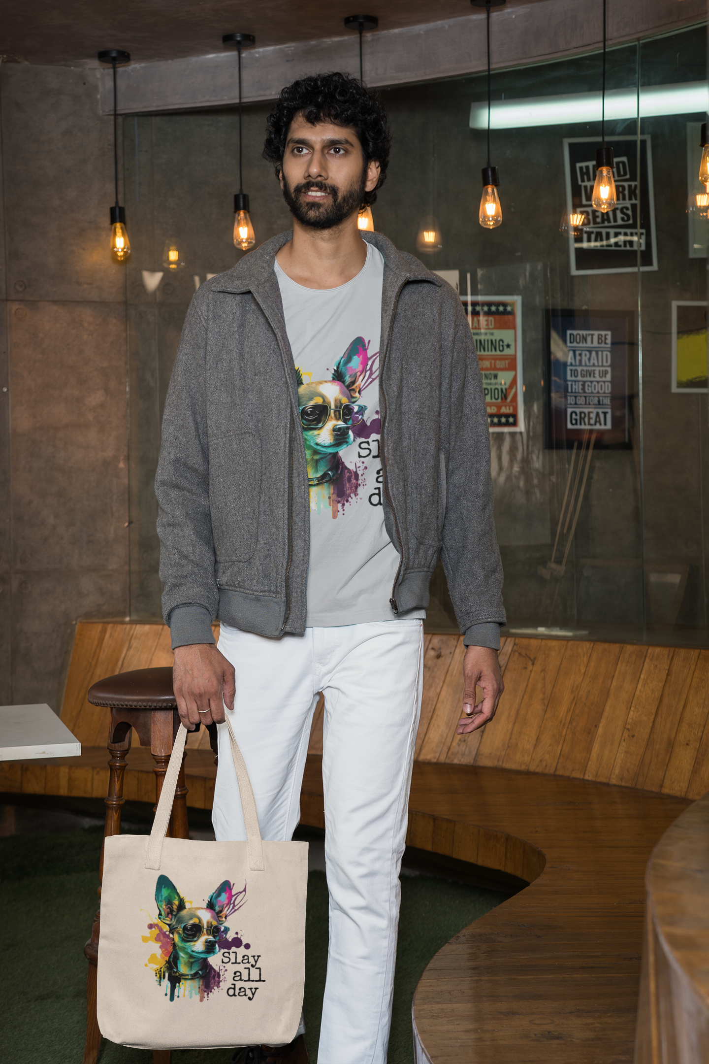 Man with t-shirt and bag