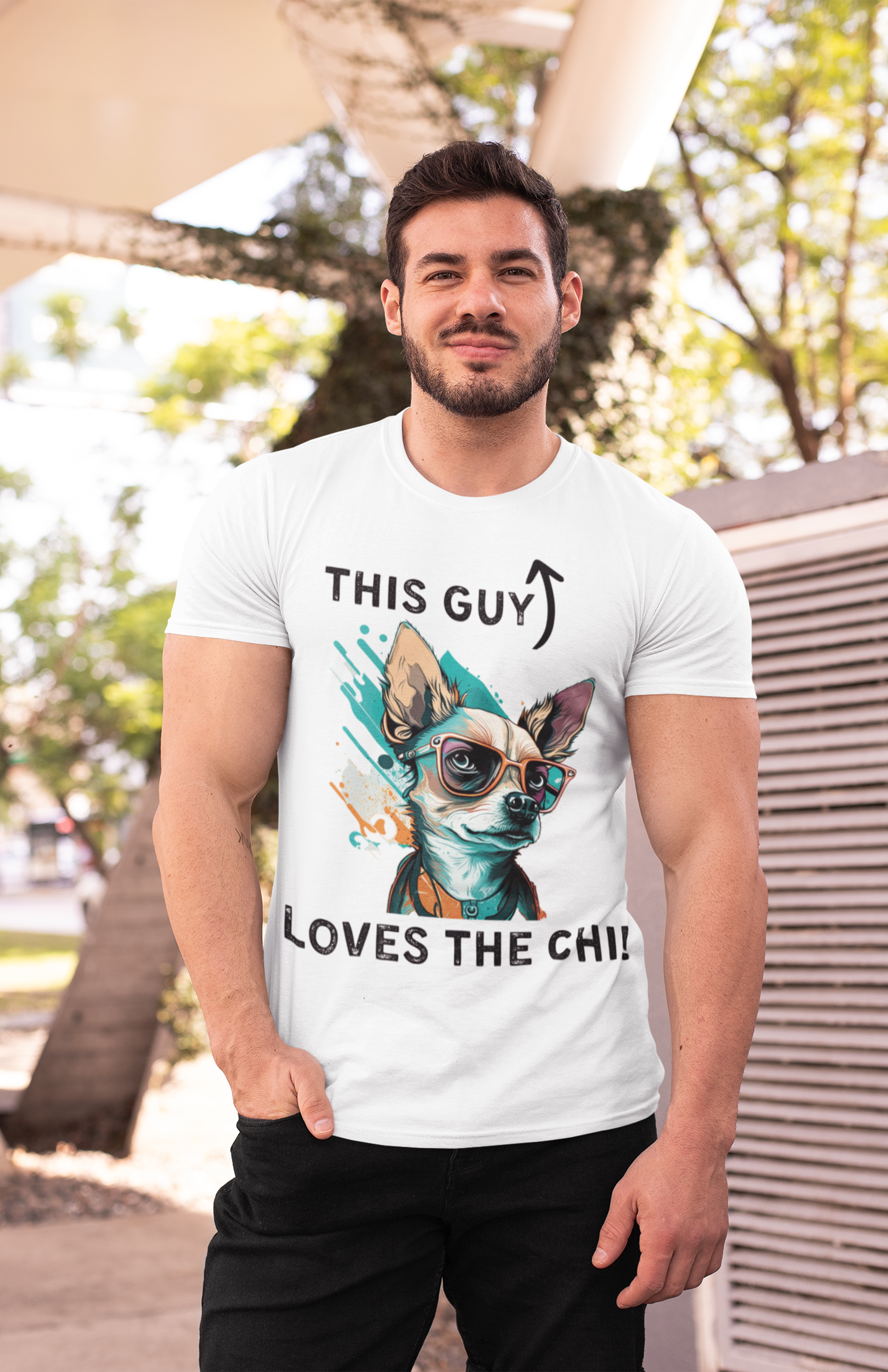 Man wearing funny chihuahua t-shirts